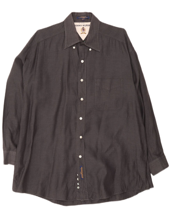 Tommy Hilfiger Chemise homme Taille 16 1/2 Grand coton à chevrons gris