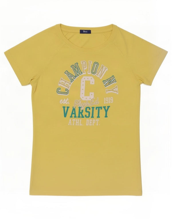 Champion T-shirt graphique pour femme UK 14 Large Jaune Coton
