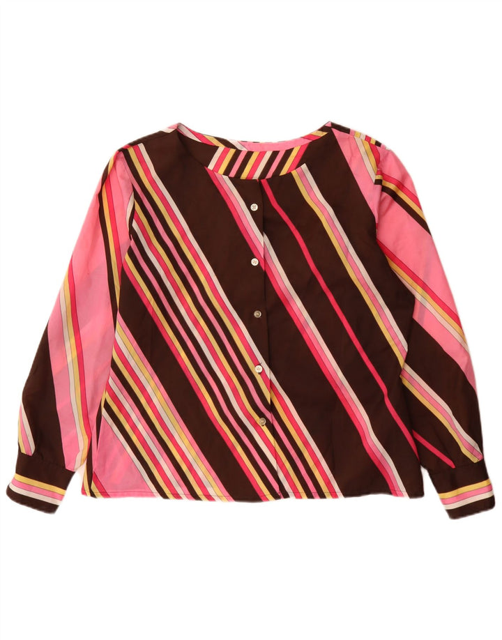 vintage Femme Chemise à manches longues Blouse UK 12 Moyen Multicolore Rayé