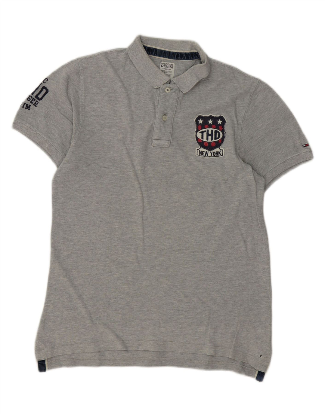 TOMMY HILFIGER Mens Graphic Polo Shirt Medium Grey Cotton Vintage Tommy Hilfiger and Second-Hand Tommy Hilfiger from Messina Hembry 