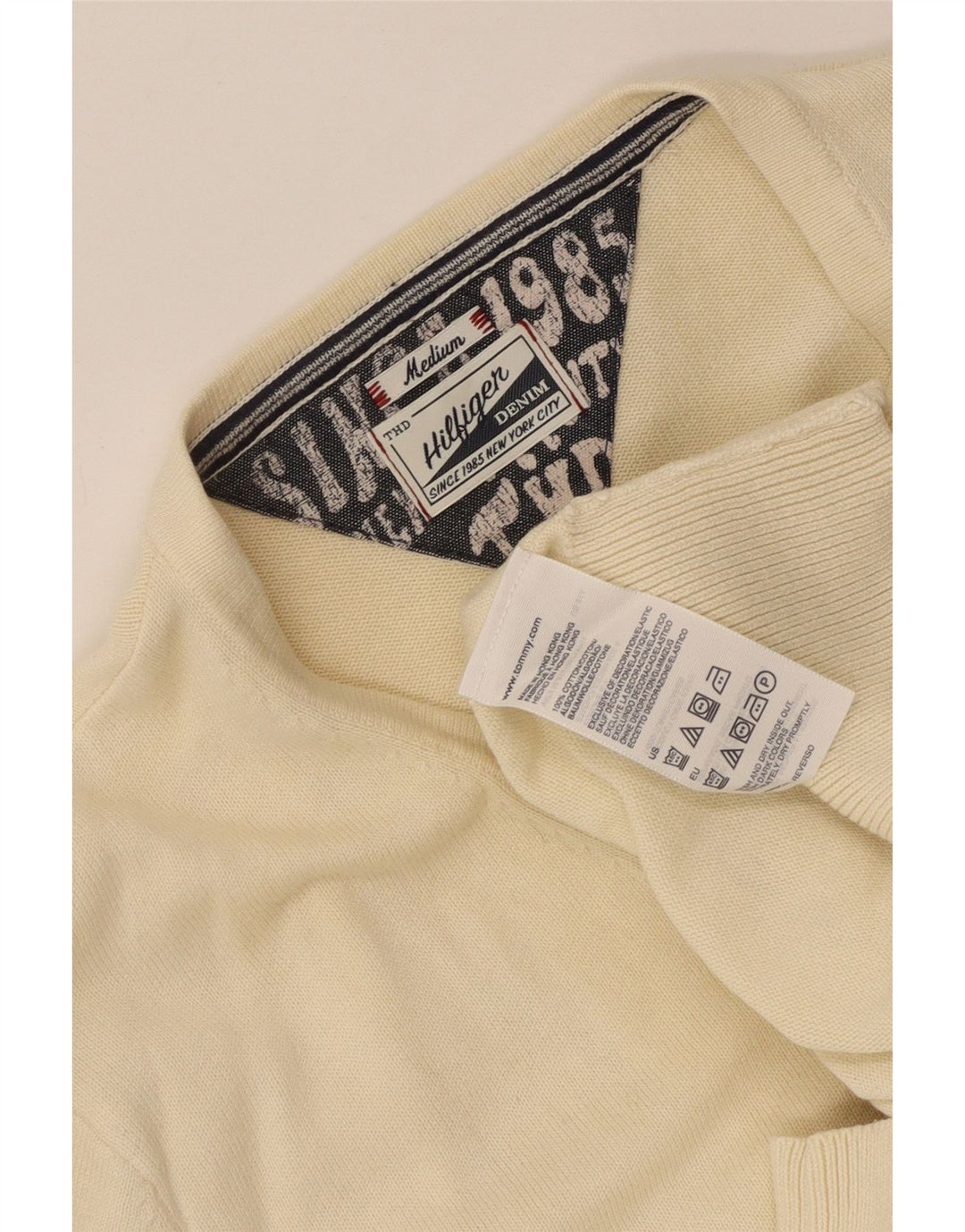 Tommy Hilfiger Pull Col V Homme Beige Moyen Coton