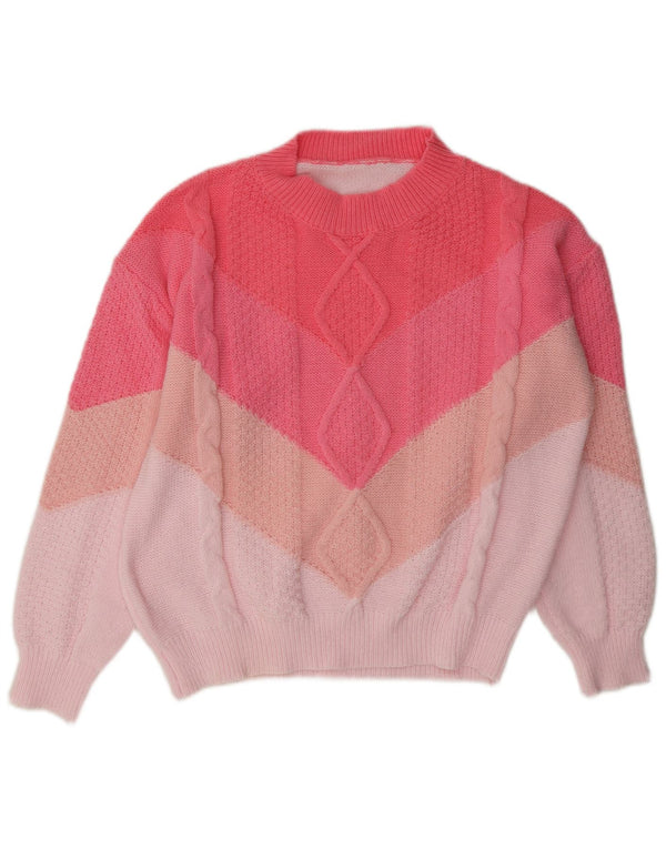 vintage Womens Crew Neck Jumper Sweater UK 14 Grand Colorblock Rose