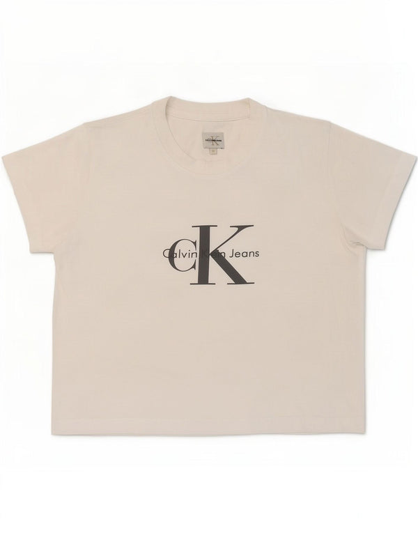 Calvin Klein Jeans T-shirt court graphique pour femme UK 12 Blanc moyen