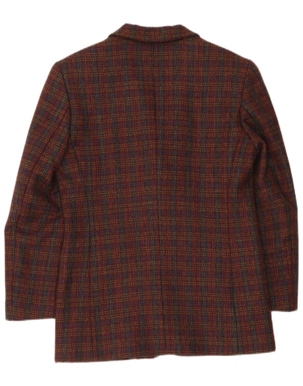 vintage Femmes 3 Boutons Veste Blazer Surdimensionnée UK 10 Petit Carreau Bordeaux