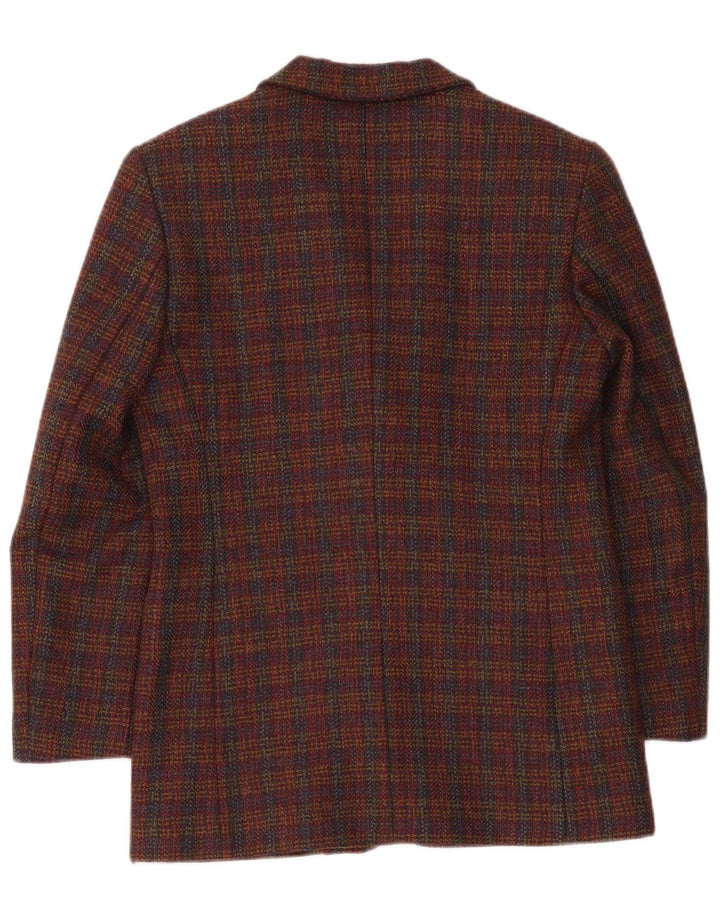 vintage Femmes 3 Boutons Veste Blazer Surdimensionnée UK 10 Petit Carreau Bordeaux