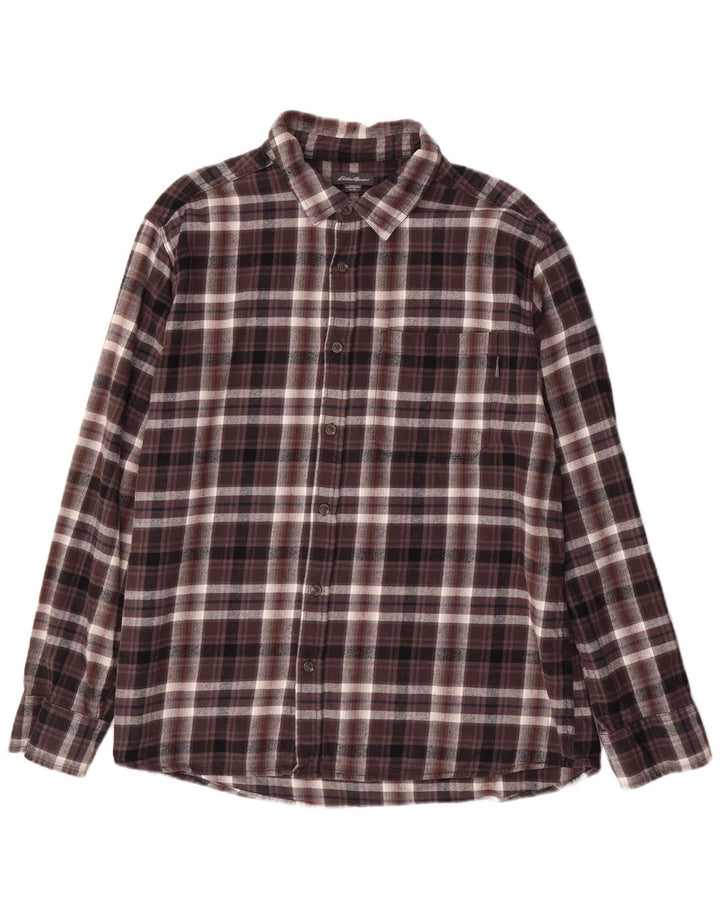 EDDIE BAUER Chemise en flanelle à carreaux pour hommes XL en coton à carreaux marron