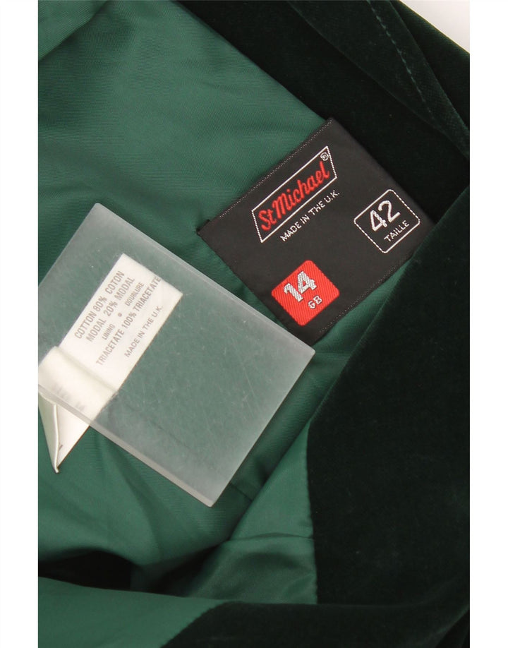 St Michael Veste blazer en velours à 2 boutons pour femme UK 14 en coton vert moyen
