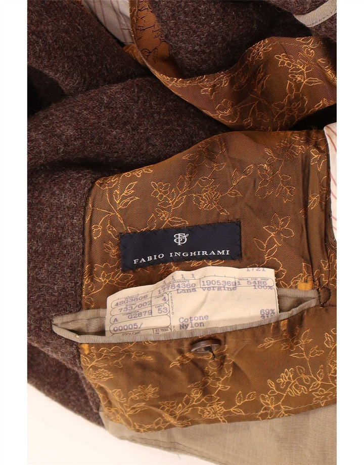 Fabio Inghirami Veste Blazer 2 Boutons Homme IT 54 2XL Marron Laine Vierge