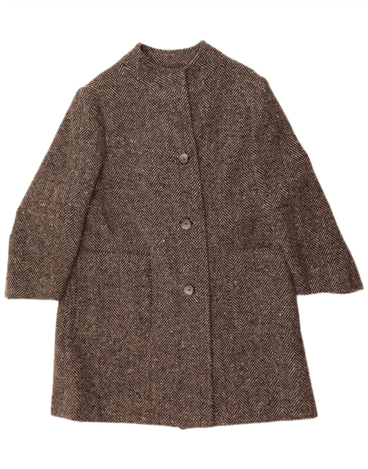 vintage Womens Overcoat UK 14 Moyen Gris Chevrons