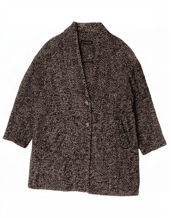 Zara Manteau surdimensionné pour femme UK 16 Large laine à chevrons marron