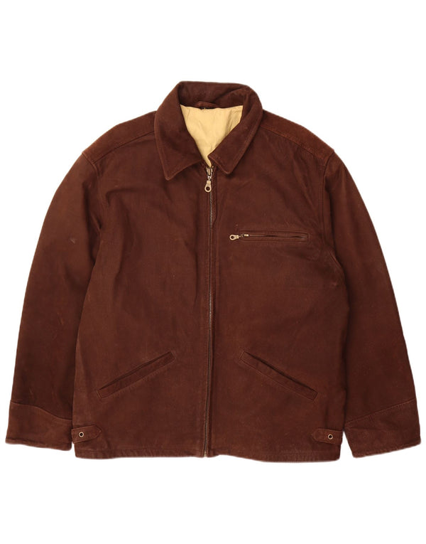 veste en cuir homme vintage UK 40 Grand cuir brun