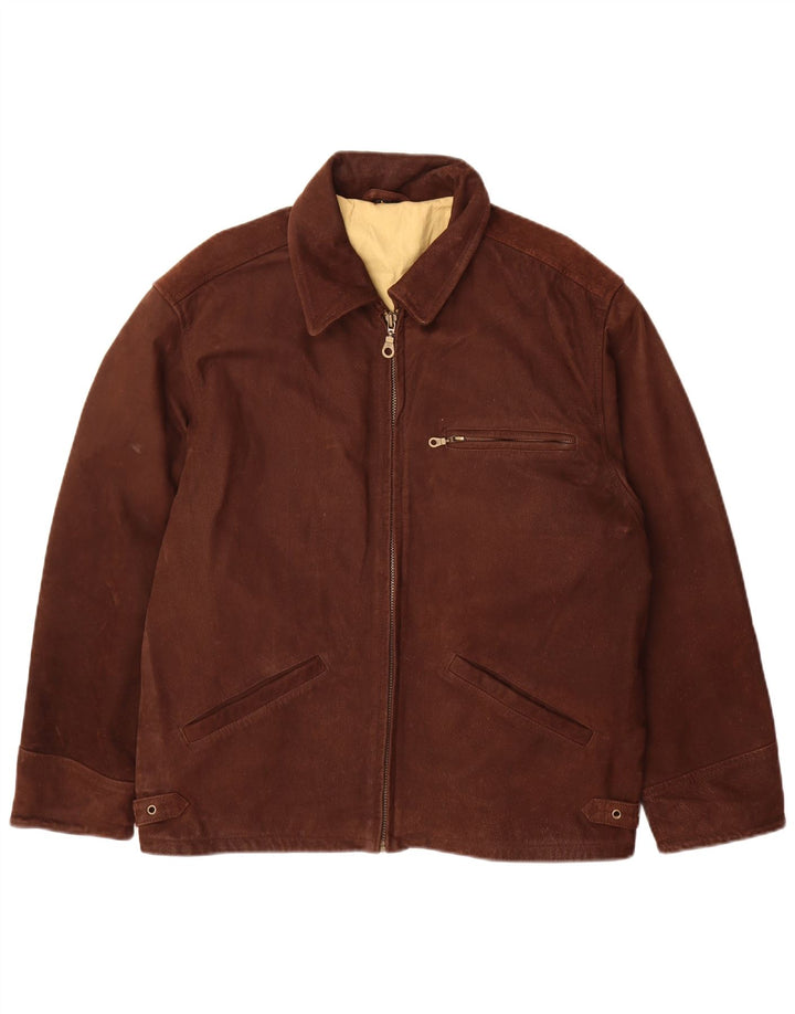 veste en cuir homme vintage UK 40 Grand cuir brun