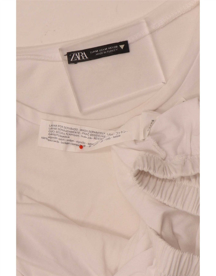 Zara Womens Crop Blouse Top UK 12 Coton Blanc Moyen