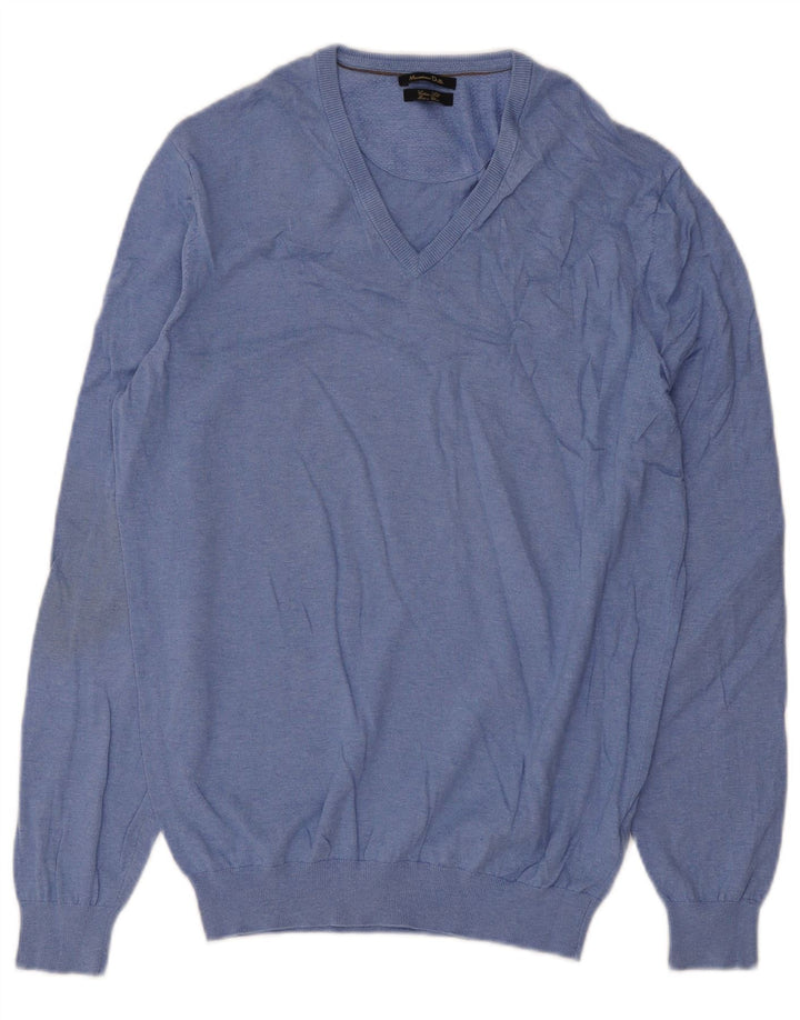 Massimo Dutti Pull col V Homme Bleu Moyen Coton