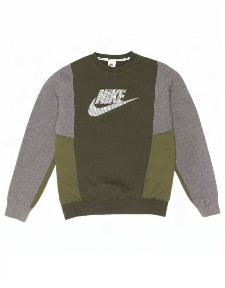 Nike Sweat-shirt graphique en coton color block kaki moyen pour homme