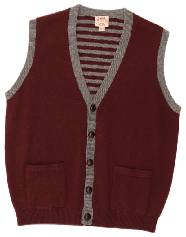 Brooks Brothers Cardigan sans manches pour homme Large rayé bordeaux