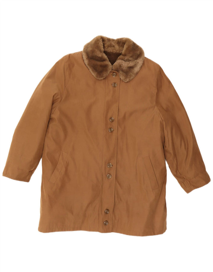 VINTAGE Manteau Sherpa Femme UK 16 Grand Polyester Marron