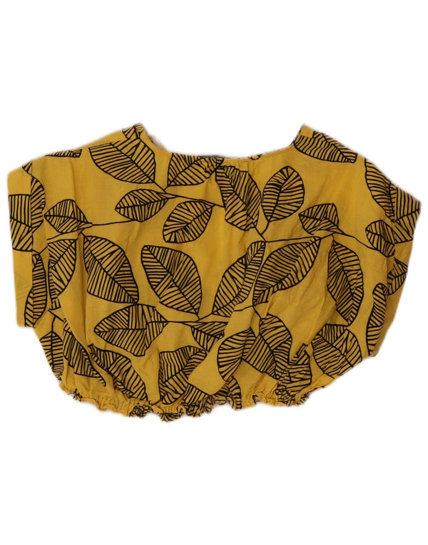 Zara Femme Crop Top UK 10 Petit Coton Floral Jaune