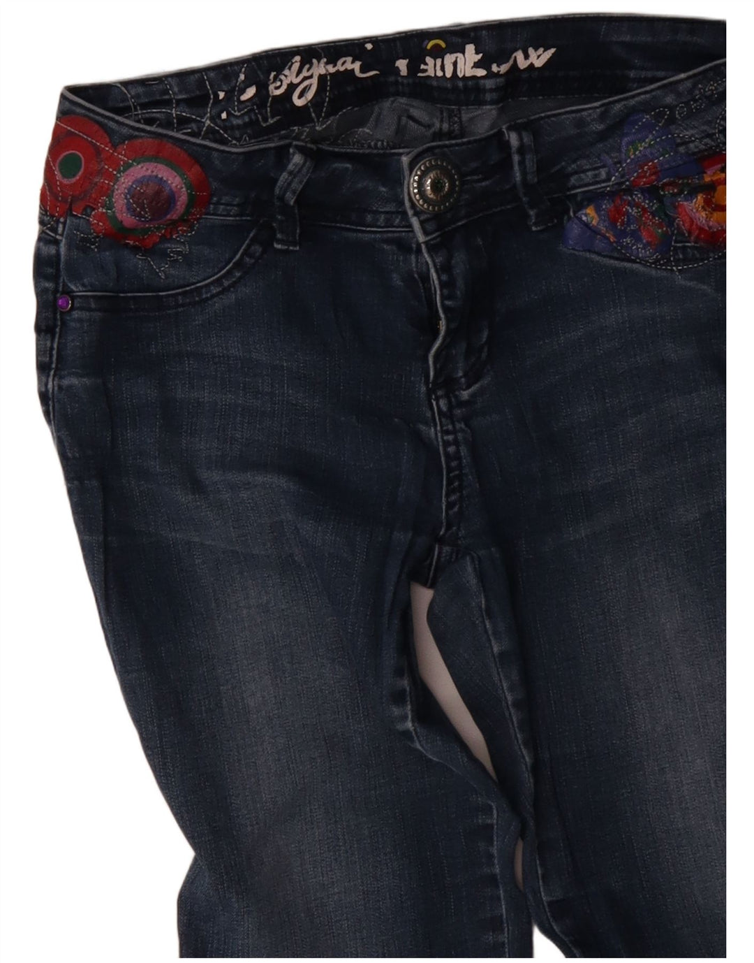 Desigual Femme Rainbow Joggers Jean droit W28 L30 Bleu Géométrique