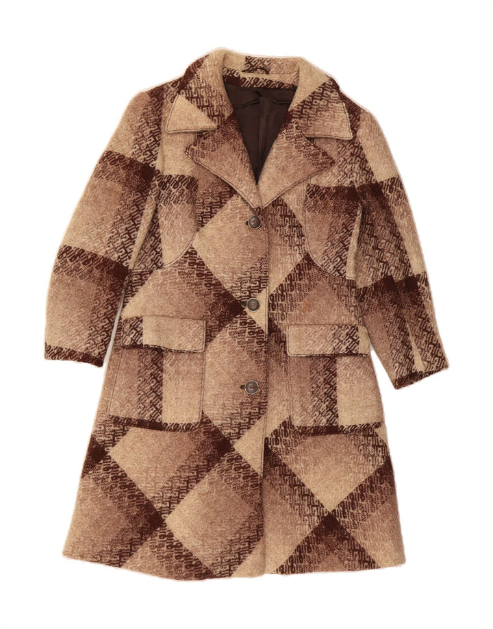 VINTAGE Womens Overcoat UK 8 Small Brown Check Vintage Vintage and Second-Hand Vintage from Messina Hembry 