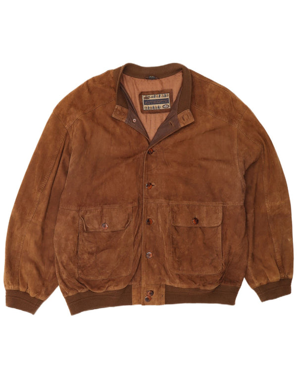 Authentique Veste Bomber En Daim Pour Homme UK 44 2XL Cuir Marron