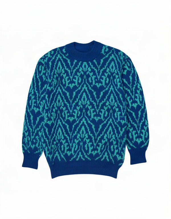 vintage Mens Crew Neck Jumper Pull Moyen Bleu Paisley