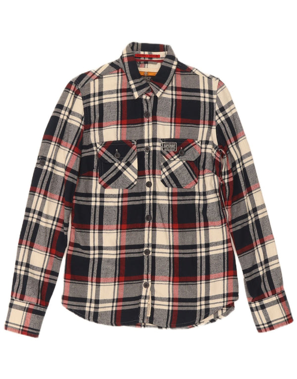 Superdry Chemise en flanelle pour femme UK 10 Petit coton à carreaux bleu marine