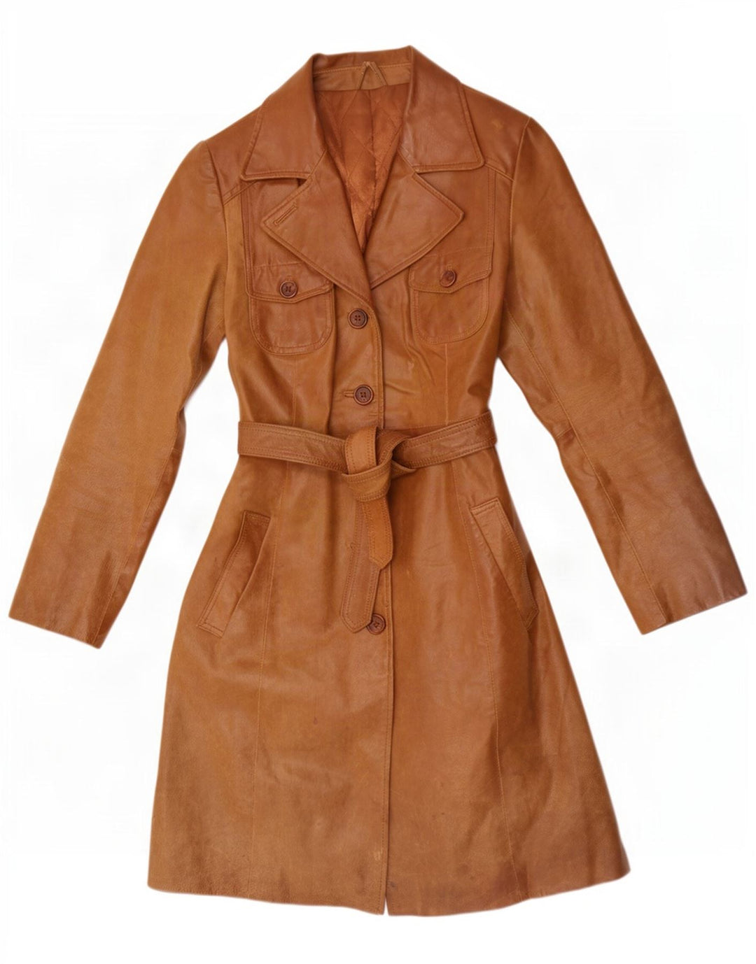 manteau en cuir femme vintage IT 46 Grand Marron