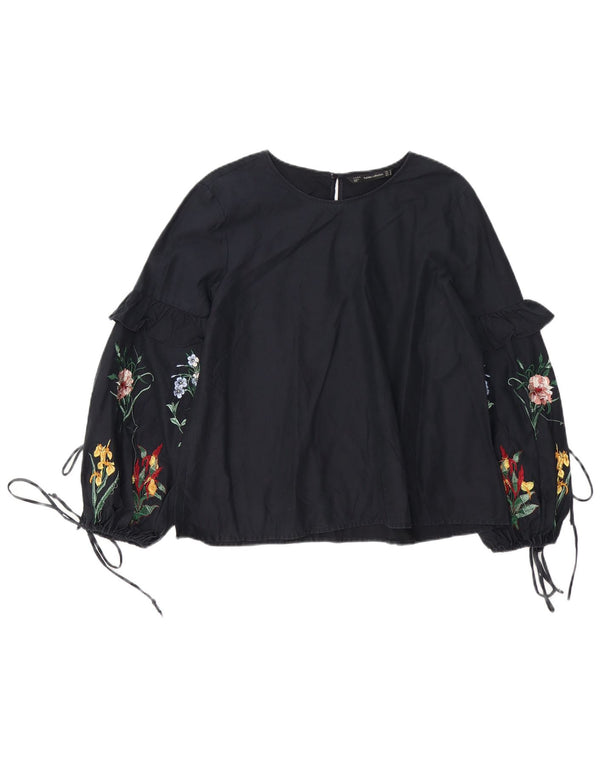Zara Chemisier coupe décontractée pour femme UK 12 Noir moyen floral bohème