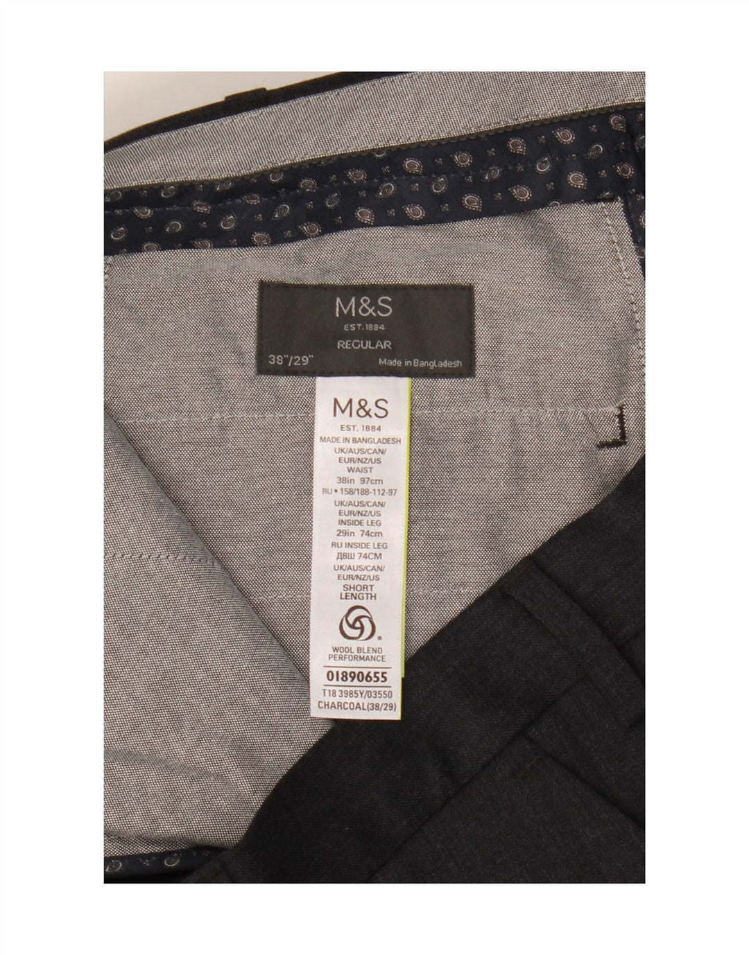 Marks & Spencer Pantalon de costume classique pour homme W38 L29 Gris Polyester