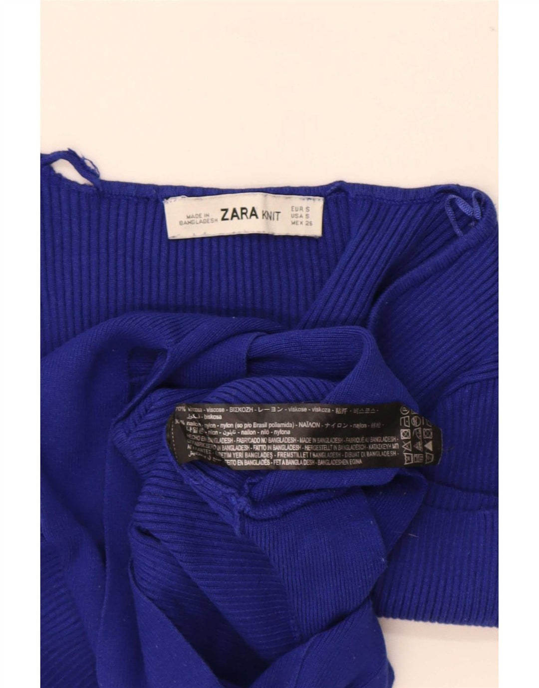 Zara Femme Crop Top UK 8 Small Bleu Viscose