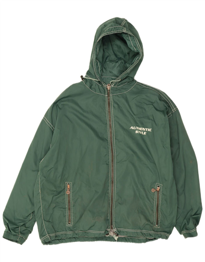 Authentique veste coupe-vent à capuche graphique pour hommes UK 40 grand nylon vert