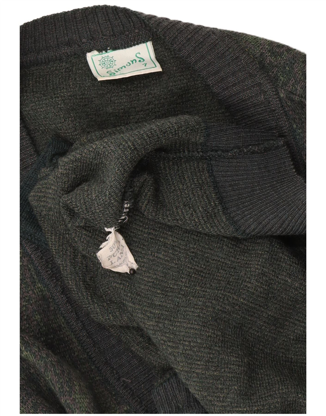 vintage Mens Cardigan Sweater Grande laine géométrique kaki