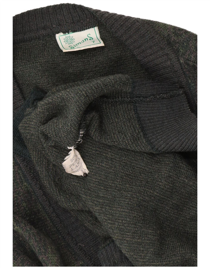 vintage Mens Cardigan Sweater Grande laine géométrique kaki