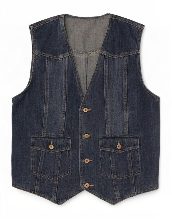 vintage Mens Denim Gilet IT 52 Grand Coton Bleu