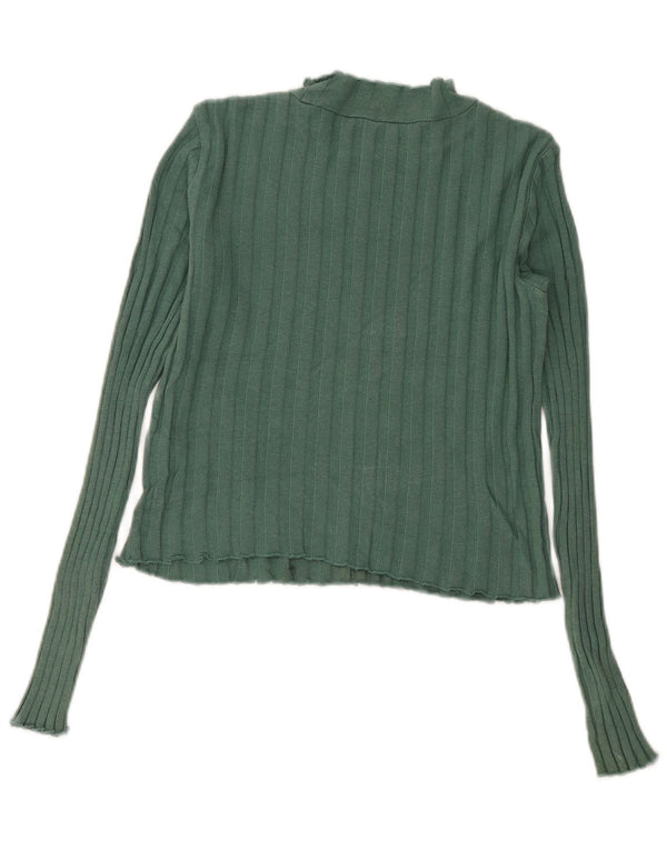 Zara Womens Crop Top Long Sleeve UK 12 Medium Green