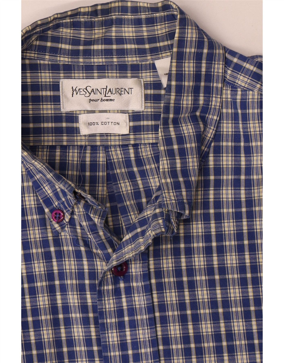 Yves Saint Laurent Chemise Homme Grand Carreau Bleu Coton