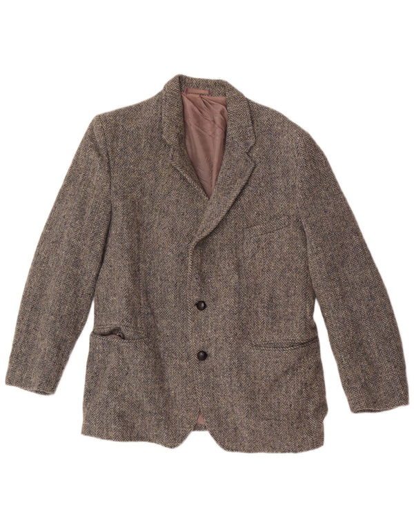 Harris Tweed Veste Blazer 2 Boutons pour Homme UK 38 Laine à Chevrons Gris Moyen