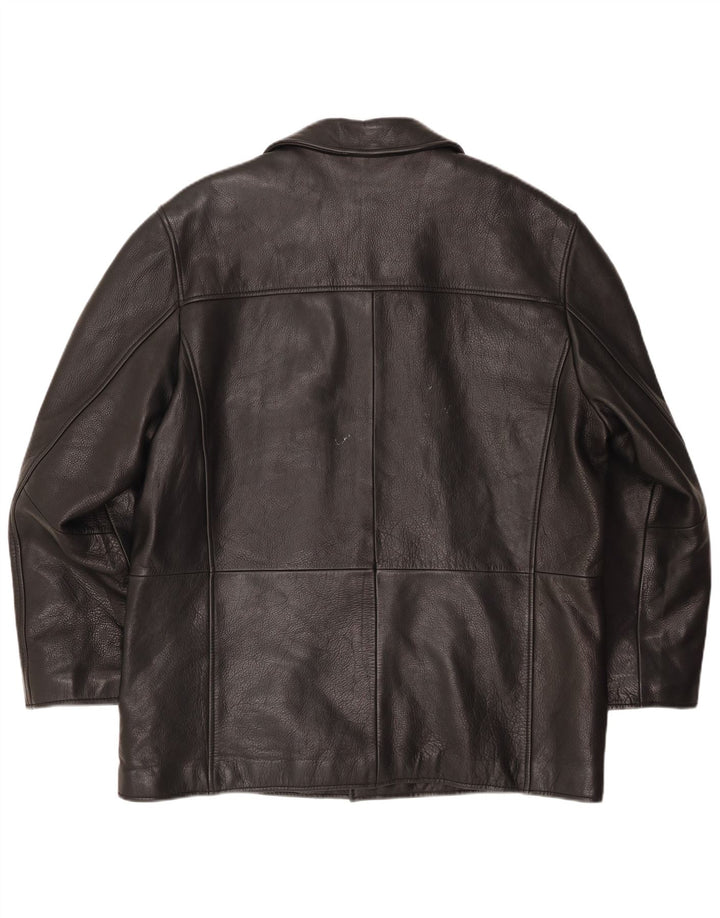 VINTAGE Veste en cuir homme UK 46 3XL Cuir noir