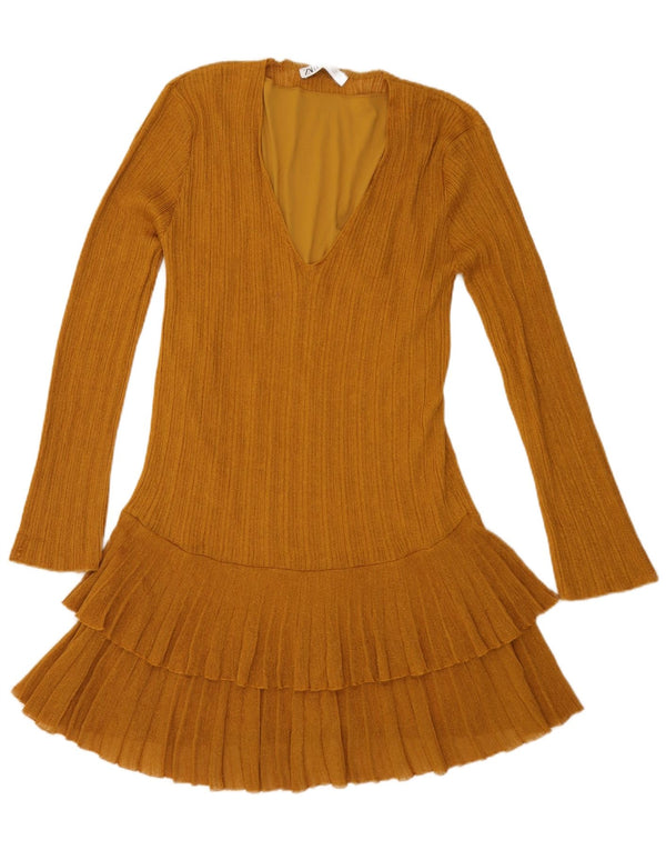 Zara Robe à manches longues pour femme UK 44 Large Viscose Marron