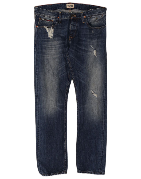 Tommy Hilfiger Jean droit vieilli pour homme W32 L30 en coton bleu marine