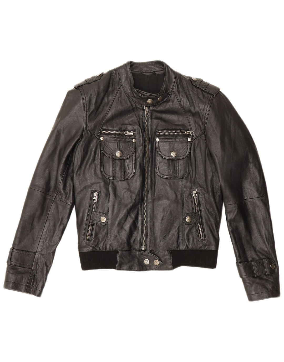 veste de course en cuir militaire femme vintage UK 12 cuir noir moyen