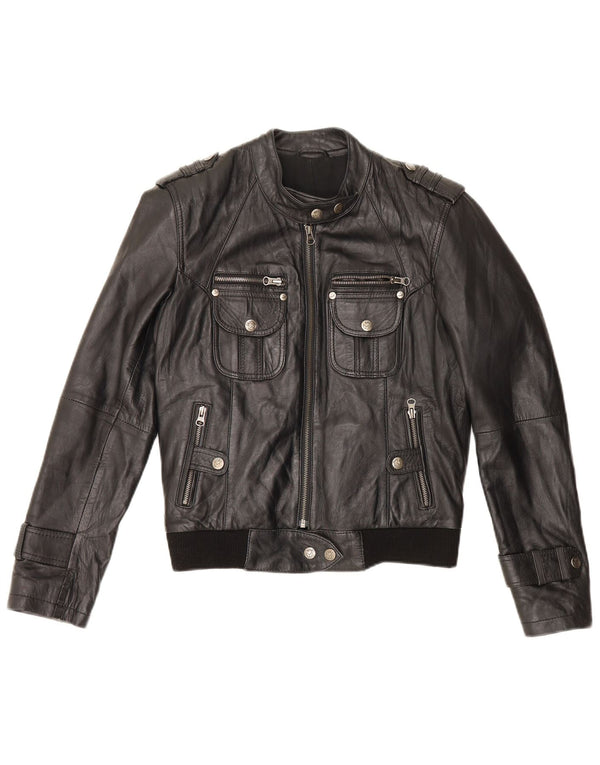 veste de course en cuir militaire femme vintage UK 12 cuir noir moyen
