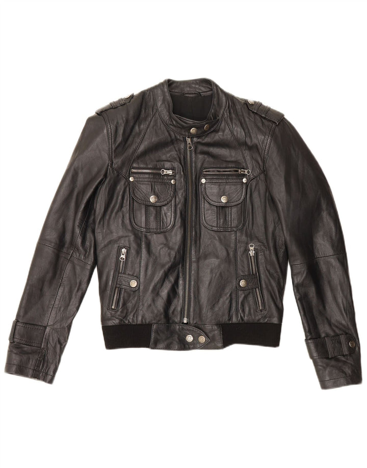 veste de course en cuir militaire femme vintage UK 12 cuir noir moyen
