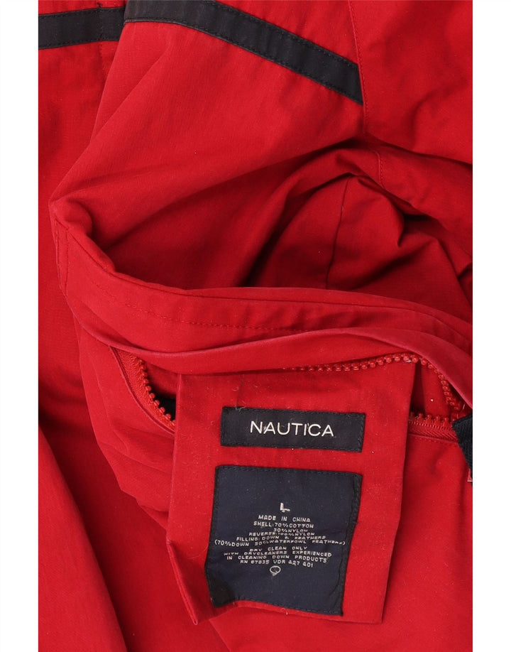 NAUTICA Veste réversible rembourrée à capuche pour homme UK 40 Large Rouge Colorblock
