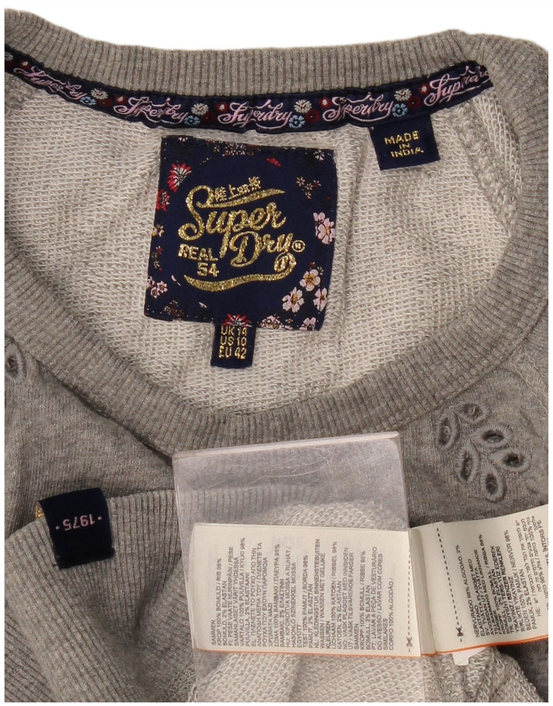 Superdry Sweat-shirt pour femme UK 14 Gris moyen Coton