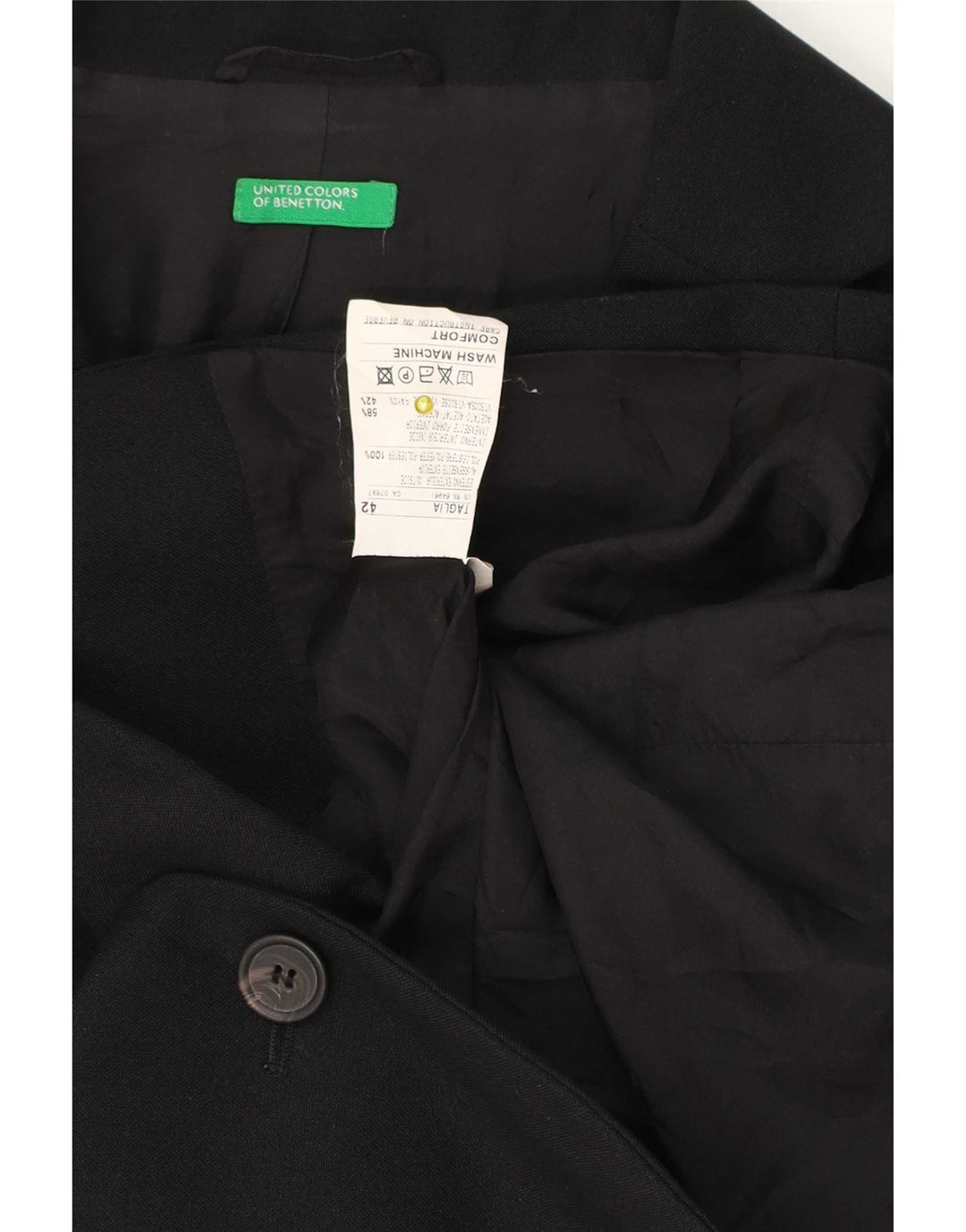 Benetton Veste Blazer 3 Boutons Femme IT 42 Noir Moyen Polyester