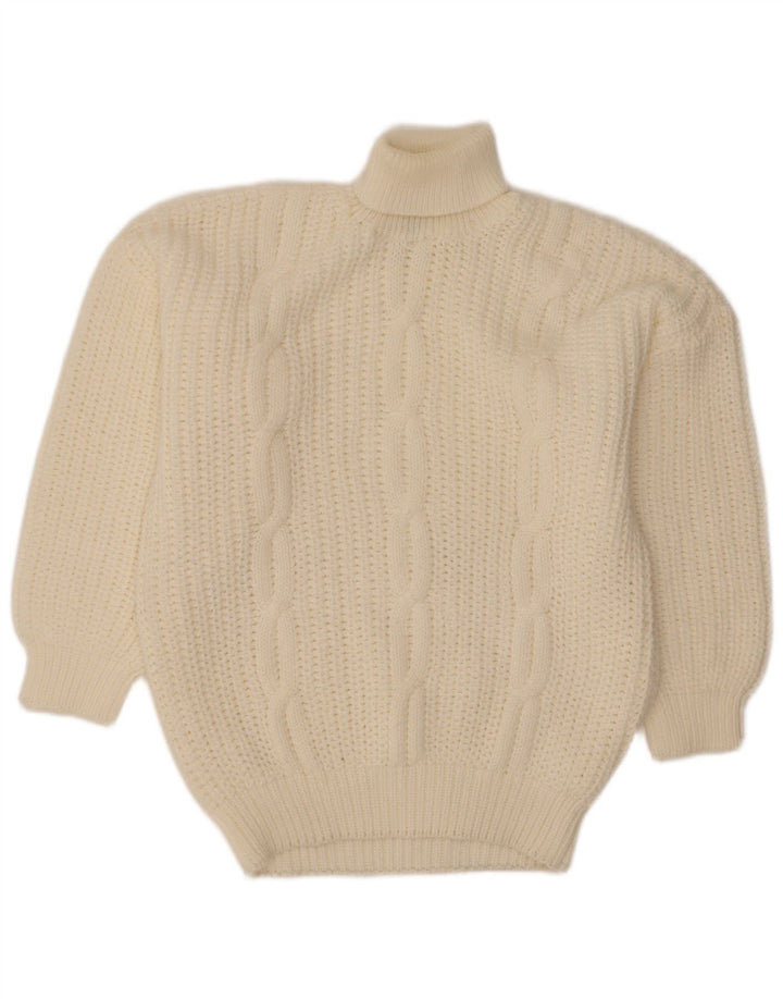 vintage Homme Col Roulé Pull Pull XL Blanc