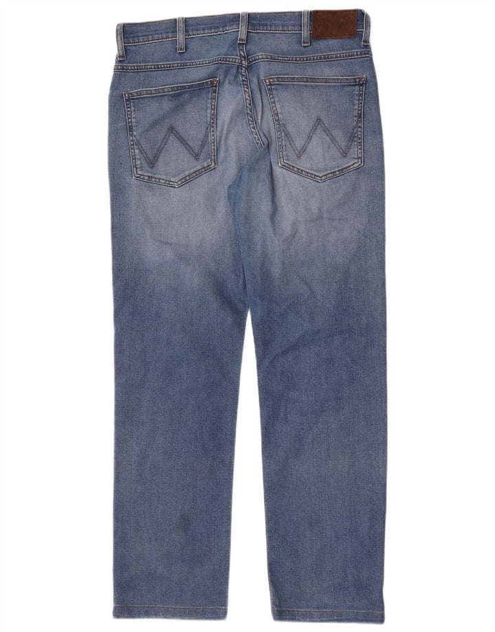 Wrangler Jean droit vieilli pour homme W32 L30 Bleu