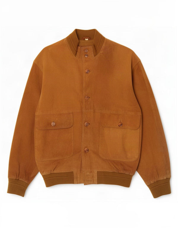 Veste Bomber En Daim Vintage Homme IT 54 2XL Cuir Beige